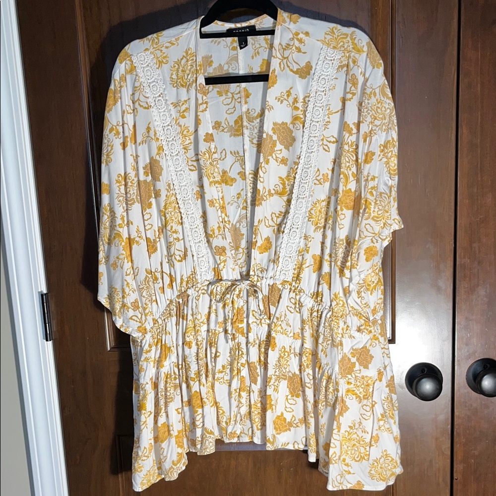 Torrid White and Gold Floral Swim Coverup